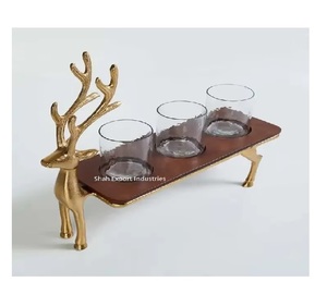 Newly Design Gold <b>Reindeer</b> Metal/Glass 3 Tea <b>Light</b> Candle Holder for Home and <b>Christmas</b> Decorative Tealight Holder - Product Image 1