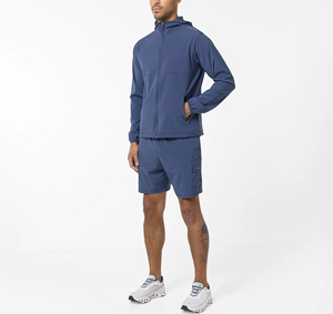 Veste coupe-vent unisexe bleue à capuche avec fermeture éclair, short, écologique, respirante, coupe-vent, séchage rapide, légère, en polyester - Product Image 2