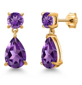 18K Yellow Gold Plated <b>Silver</b> Amethyst Pear Cut Teardrop <b>Stud</b> <b>Earrings</b> Elegant Luxury Women's Gemstone Jewelry Wedding Party - Product Image 3