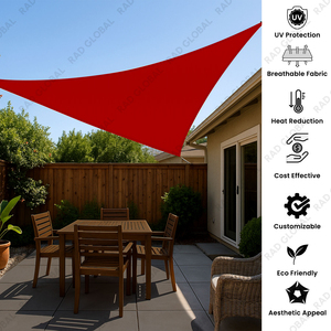 ผ้าบังแดดทรงสามเหลี่ยมสีแดง HDPE ระบายอากาศ ป้องกันรังสียูวี สำหรับสวน ลานบ้าน ระเบียงกลางแจ้ง - Product Image 3