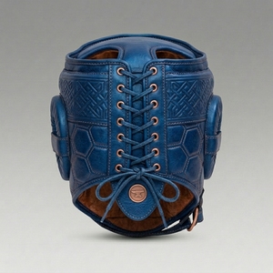 Protector de Cabeza Ligero para Boxeo Profesional, Unisex, Adulto, con Cierre de Velcro, en Cuero Azul Marino con Estampado Dorado - Product Image 2