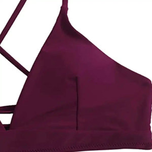 Ensemble de bikini croisé violet pour femme avec bas imprimé palmiers, coupe régulière, en spandex et polyester - Product Image 5