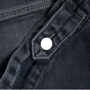 Veste en jean pour homme 100 % coton, délavage foncé, col montant, fermeture éclair sur le devant, coupe droite, décontractée, style motard, manches longues, respirante, séchage rapide - Product Image 5