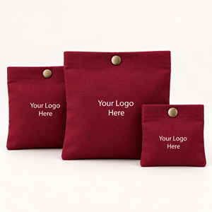 Custom Burgundy Cotton Pouches With Button Closure Screen Printed Logo Jewelry <b>Watch</b> Eyewear Storage Bags For Travel Shopping - Product Image 3