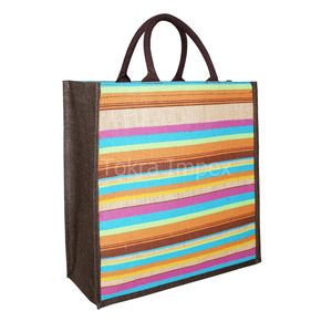Bolsa de Regalo Reutilizable Ecológica con Asas de Cuerda Acolchadas, Laminada en PP, Impresión a Todo Color con Rayas, Bolsa de Compras de Yute - Product Image 2