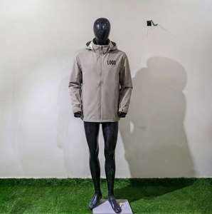 Mens Waterproof Soft Shell Hiking Jacket Stand Collar Canvas Print Full <b>Zip</b> <b>Hooded</b> Outdoor Sportswear - Product Image 1