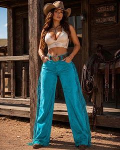 Pantalones de cuero de gamuza para mujer, de invierno, de pierna ancha, estilo vaquero del oeste, hechos a mano, para festival, disfraz, regalo - Product Image 2