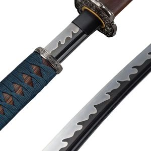 Iron Crown Forge Holzgriff Edelstahl Katana Schwert Gerade Klinge Blaue Scheide DIY Dekoratives Ausstellungsmodell OEM 3-Jahres-Garantie - Product Image 4