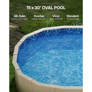 Telo di rivestimento ovale durevole per piscina fuori terra, stile a sovrapposizione, 15 x 30 piedi, altezza parete da 48 a 54 pollici, misura standard - Product Image 2