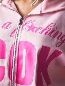 Sudadera con capucha rosa extragrande para mujer, con cremallera completa, mezcla de algodón y forro polar, estampado de letras, hombros caídos, para otoño e invierno, proveedor - Product Image 4