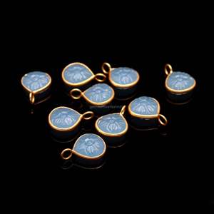 จี้หินแคลเซโดนีสีน้ำเงินธรรมชาติรูปดอกไม้แกะสลักด้วยมือ เงินแท้ 925 พร้อมหินแคลเซโดนีสีน้ำเงินสำหรับทำเครื่องประดับ - Product Image 2