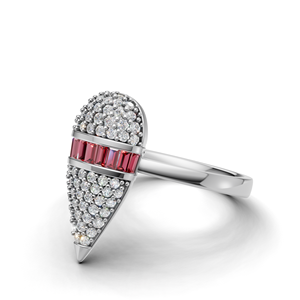 18K Gold Luxury Pink Baguette Cut Pave <b>Statement</b> <b>Ring</b> with Round Brilliant Stones Wide Cocktail <b>Ring</b> for Women - Product Image 4