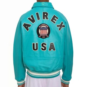 แจ็คเก็ตบอมเบอร์หนังสีฟ้าอควา ยี่ห้อ AVIREX USA รุ่น Varsity Aviator Coat สไตล์สตรีทแวร์ กันลมและเป็นมิตรกับสิ่งแวดล้อม - Product Image 4