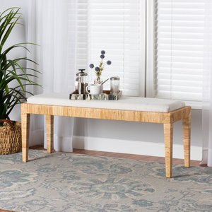 Rattan and Mahogany Wood <b>Bench</b> Elegant Living Room Chair - Product Image 2