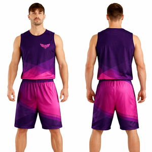 Custom Purple Pink Gradient Basketball Jersey Set Men Sleeveless Sports Uniform Breathable Quick Dry Training Kit Team Wear - Product Image 1