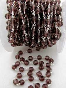 3 Feet-Rhodolite Garnet Hydro Quartz Rondelle Faceted 6mm Beaded <b>Wire</b> Wrapped Rosary Chain - Product Image 3