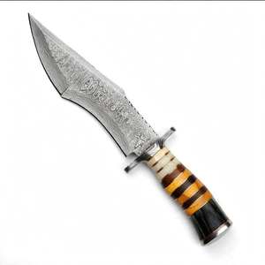 Cuchillo utilitario de punta caída de acero de Damasco con patrón artesanal, mango de hueso y cuerno apilados, pieza de exhibición ejecutiva DIY OEM - Product Image 5
