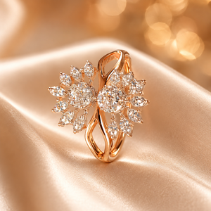 Anillo Circular Floral de Oro de 14K de Lujo con Brillantes Piedras de Circonia Cúbica, Joyería Elegante para Bodas y Fiestas para Mujer - Product Image 1