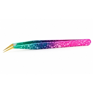 Pince à épiler professionnelle à pointe incurvée pour cils, outil de beauté en métal pour extension de cils, durable, forme mini éventail plate - Product Image 1