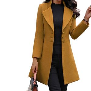 Manteau long en laine gris pour femme, col montant, élégant, chaud et uni pour l'hiver - Product Image 6
