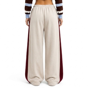 Custom Women's Wide Leg <b>Trouser</b> Loose Fit Drawstring <b>Waist</b> Contrast Side Panels Casual Streetwear Fashion Pants - Product Image 2