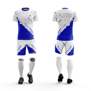 Conjunto de Camiseta y Pantalones Cortos de Fútbol Personalizados para Hombre, Blancos y Azules, Sublimados, Transpirables, Ajuste Atlético, Ropa Deportiva de Fútbol Personalizada - Product Image 1