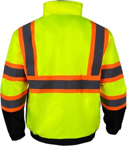 High Visibility Hooded Safety <b>Jacket</b> Men's Reflective Striped Workwear <b>Winter</b> <b>Waterproof</b> Canvas Style with Pockets - Product Image 2
