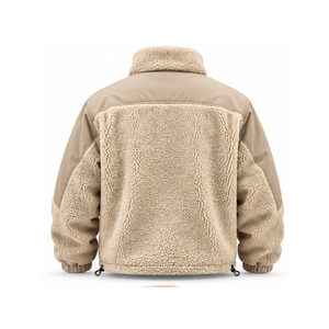 Veste en polaire beige pour homme, col montant, fermeture éclair, doublure en sherpa, coupe-vent, vêtements d'hiver de haute qualité, coupe régulière, OEM - Product Image 2