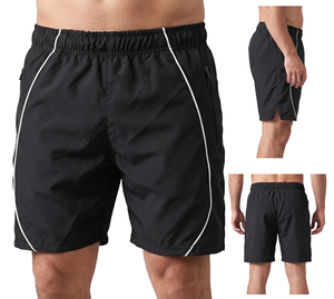 Pantalones Cortos Deportivos de Secado Rápido para Hombre, Cintura Elástica, Franja Lateral, Color Sólido, Poliéster, Estilo Bermuda - Product Image 1