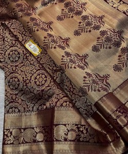 Sari tradicional indio de seda con estampado floral y borde para bodas, sari largo hasta el suelo para mujer - Product Image 1