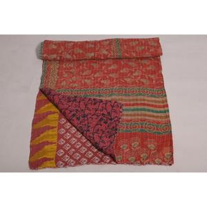 Floral Kantha <b>Quilt</b> Boho Cotton <b>Throw</b> Handmade Indian Vintage Reversible Blanket Bedspread Rustic Decor - Product Image 5