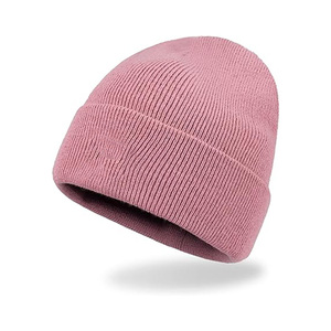 Gorro de Punto Acanalado Rosa, Unisex, para Adultos, Cálido para Invierno, Color Sólido, Estilo Casual, 56-58CM de Circunferencia de Cabeza - Product Image 1