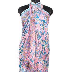 Customizable Factory Price Indian Hand Block Printed Eco-friendly Reversible <b>Sarong</b> Multicolor Cotton Long Floral Scarf <b>Bikini</b> - Product Image 4