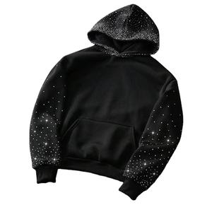Sweat-shirt d'hiver unisexe à capuche avec strass, capuche et manches scintillantes, surdimensionné, polaire, en molleton, clouté de diamants - Product Image 1