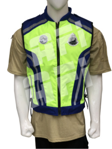 Gilet de sécurité réfléchissant personnalisé haute visibilité ANSI Classe 2 avec logo, 100 % polyester respirant et imperméable, bandes jaunes et bleues, patchs - Product Image 1