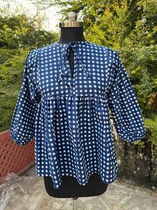 Tunique en coton imprimé à col rond pour femme, robe courte décontractée d'été, tunique légère en coton - Product Image 2