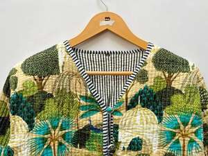 Blouson bomber matelassé en coton écologique réversible imprimé sérigraphié, style bohème indien, manches courtes, manteau d'hiver - Product Image 2