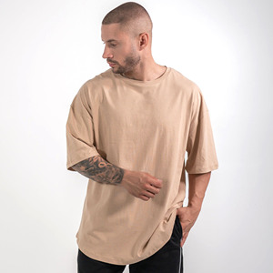 Camiseta de Manga Corta Beige Lisa para Hombre, Talla Grande, Cuello Redondo, Informal, de Algodón, Diseño Liso, Corte Regular - Product Image 1
