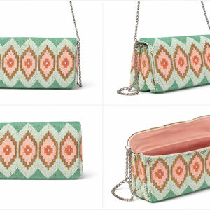 Cartera de mano clásica de lujo hecha a mano con cadena de perlas geométricas, bordado vintage para mujer, bolso de noche ecológico, regalo de diseñador - Product Image 1