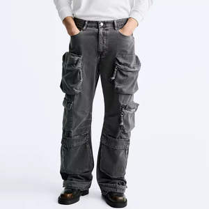 Jean cargo multi-poches robuste unisexe, coupe ample, style streetwear décontracté, mode hip-hop, pantalon large - Product Image 4