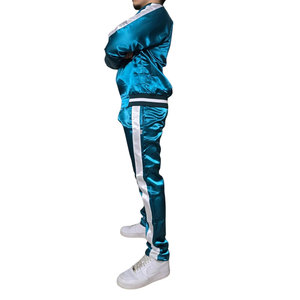 Men's <b>Teal</b> Satin Printed Tracksuit Set Full Sleeve Stand Collar Regular Fit Streetwear Winter Wear Windbreaker Reversible - Product Image 3