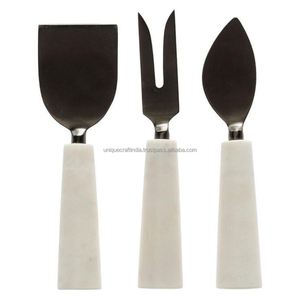 Ensemble de couteaux à fromage en acier inoxydable noir avec manche en marbre blanc, ustensiles de charcuterie, vente en gros, personnalisable, idéal pour la décoration de table à la maison ou pour les fêtes - Product Image 1
