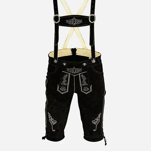 Lederhosen traditionnels bavarois pour hommes en laine, motif droit brodé, cuir rustique noir, tailles européennes 46 à 62 - Product Image 1