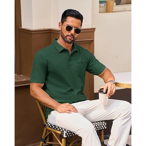 Polo de Algodón Piqué para Hombre - Camisa de Golf de Manga Corta con Bolsillo, Estilo Clásico Casual que Absorbe la Humedad - Product Image 3