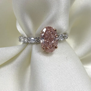 Bague de fiançailles de luxe en or massif 14K or blanc avec diamant de laboratoire rose taille ovale, bague d'anniversaire, bague de mariée, joaillerie fine - Product Image 6