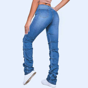 Jeans de Cintura Alta para Mujer, Personalizados con Logotipo OEM, Talla Grande, Transpirables, Cómodos y Ajustados, para Chicas - Product Image 1