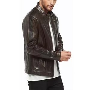 Blouson en cuir véritable grande taille décontracté avec fermeture éclair, finition teinte/délavée, col montant personnalisé, imperméable, respirant, écologique, séchage rapide - Product Image 3