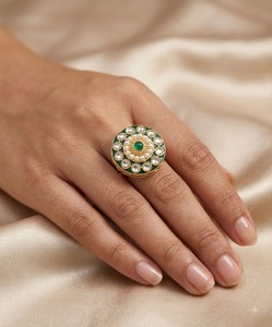 Traditional Round Stone Meenakari Kundan Pearl Embedded <b>Adjustable</b> <b>Ring</b> Gold Plated Designer Ethnic Festive Party Wear Jewellery - Product Image 4