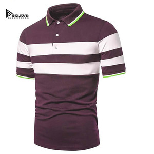 Relevo Industries Men's Short Sleeve <b>Polo</b> Shirt Cotton Turn-down Collar Blue <b>White</b> Red Trim For Men - Product Image 3