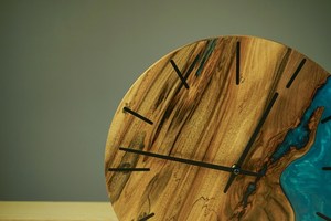 Handmade Walnut Wood & Pearl Epoxy Resin Table <b>Clock</b> Sea Wave Design Natural Wood Grain Art Unique Home Decor - Product Image 5